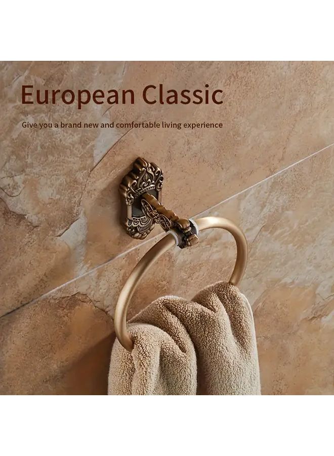 Carved Vintage Towel Ring Space Aluminum European Bathroom Round Ornate Rack - Image 2